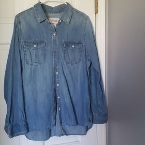 Blue denim button down shirt